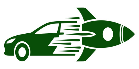 Vibrant green icon representing an automobile and a rocket, symbolizing vital accelerated progress, seamless delivery, and dynamic, efficient modern transportation solutions