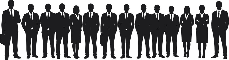 Business people silhouettes vector illustration, corporate teamwork group icons, professional office workers clipart, leadership management design, formal attire business team