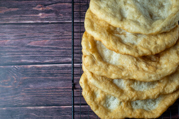Hungarian classic street food - deep fried flatbread, lángos