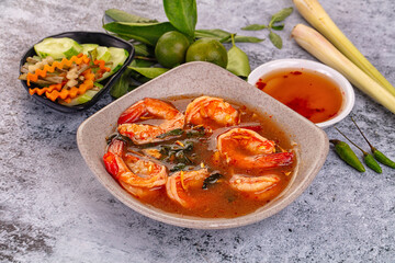 Asian sour spicy soup with prawn