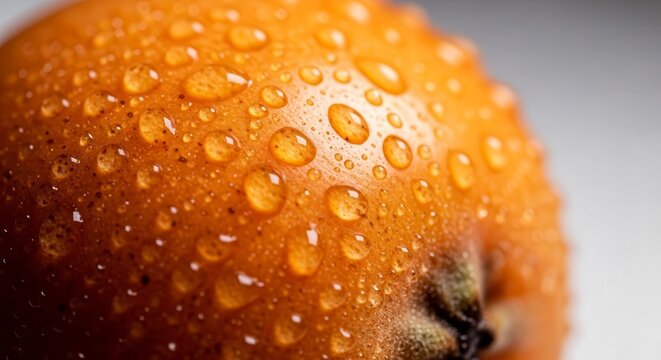 Fresh Loquat Fruit Covered in Water Droplets Close Up Perspective View