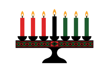 Kwanzaa kinara with seven candles isolated on transparent background