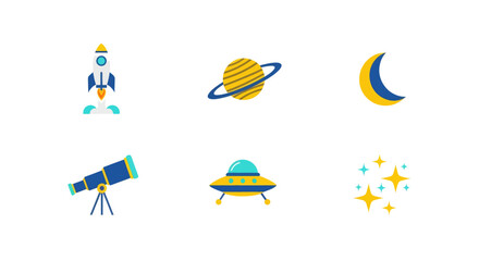 Whimsical collection of space-themed icons for imaginative adventures and discovery