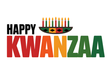 Happy kwanzaa greeting with kinara isolated on transparent background