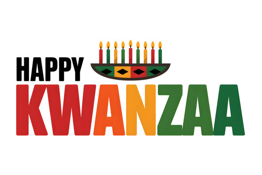 Happy kwanzaa greeting with kinara isolated on transparent background