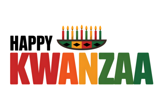Happy kwanzaa greeting with kinara isolated on transparent background