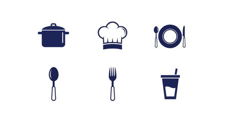 Simple culinary icons representing cooking, dining, and beverages for food services