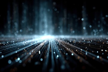 Abstract futuristic background with vibrant glowing light and bokeh particles