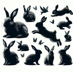 Dynamic Rabbit Jumping Silhouette Isolated on White Background Vector