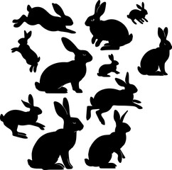 Dynamic Rabbit Jumping Silhouette Isolated on White Background Vector