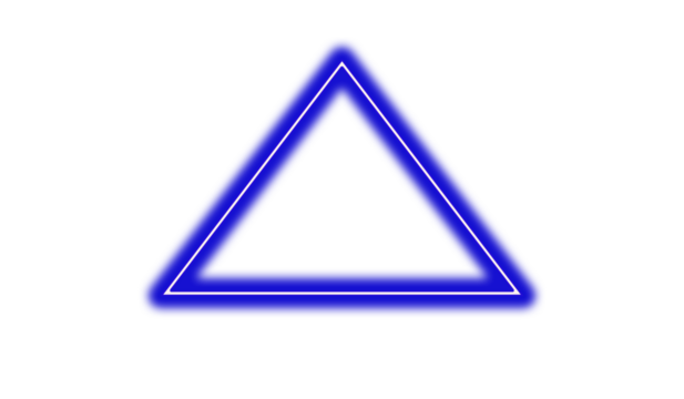 Blue neon triangle light shape, futuristic geometric glowing design element for digital projects.