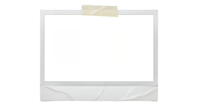 Blank polaroid frame with tape isolated on transparent background for photo and memory concept