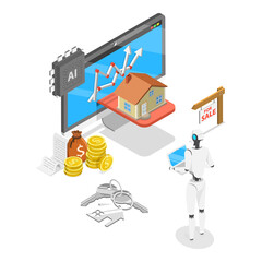 3D Isometric Flat  Illustration of AI In Real Estate. Item 3