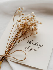 Minimalist "Thinking of You" Card: Dried Gypsophila and Twine on Cream Paper