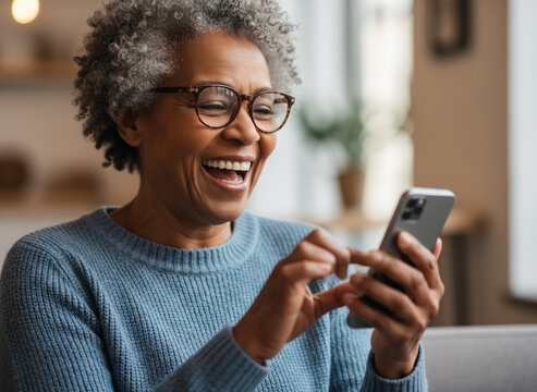 African American senior woman using phone - Powered by Adobe