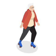 3D Isometric Flat  Illustration of Elderly Various Exercises. Item 9
