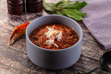 Tomato gazpacho soup with crab