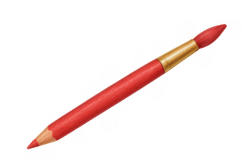 Red pencil paintbrush hybrid artistic tool representing creativity, education, and learning concepts on transparent background