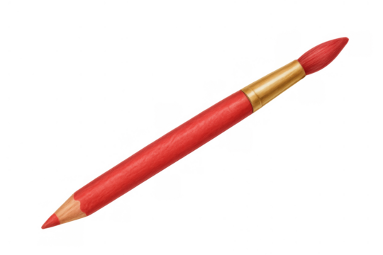 Red pencil paintbrush hybrid artistic tool representing creativity, education, and learning concepts on transparent background