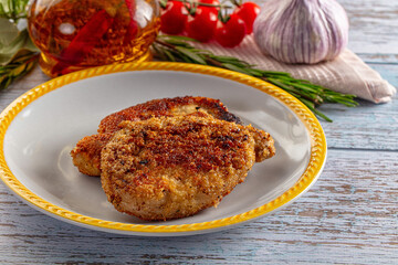 Breaded meat fillet escalope schnitzel