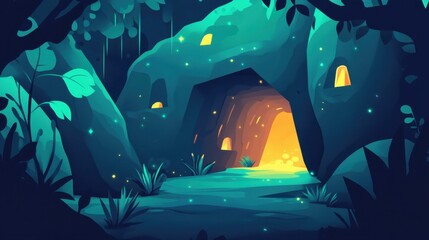 Enchanted Cave with Glowing Entrance and Mystic Vibes
