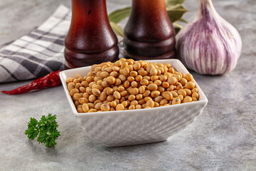 Raw dry soya beans heap