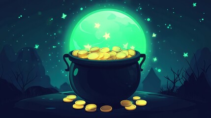 Enchanted Pot of Gold Under a Moonlit Sky