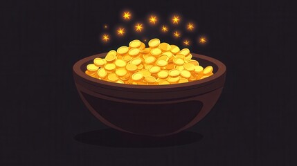 Golden Coins in Bowl with Sparkling Effect