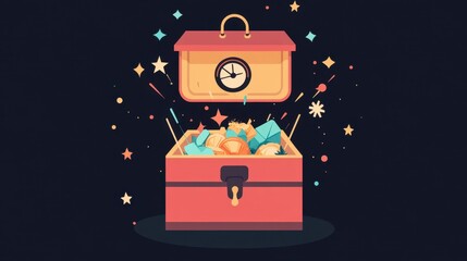 Colorful Treasure Chest with Animated Items and Sparks
