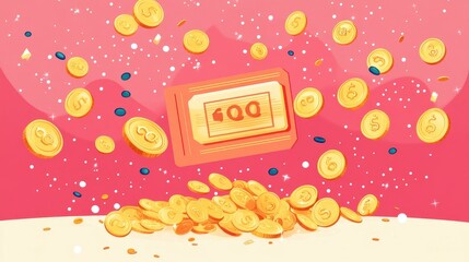 Colorful Coins and Bill Floating in Air