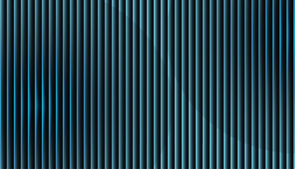 Obraz premium Abstract neon cyan vertical stripes on dark with subtle wavy glow and ribbed 3D texture; modern tech backdrop for banners, web headers, wallpapers