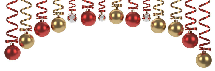 Christmas ornaments and streamers isolated on transparent background for decoration