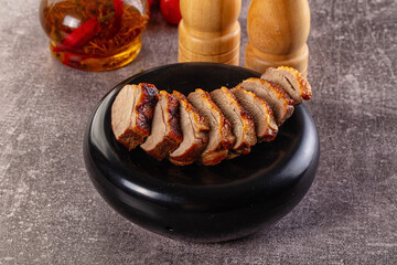 Sliced roasted duck breast fillet