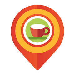 Café map icon with coffee cup and location pin in colorful vector