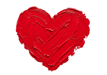 Textured red heart shape painted with thick brush strokes isolated on transparent background