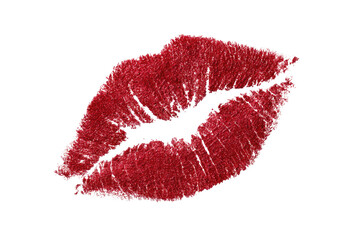 Close-up of a vibrant red kiss print