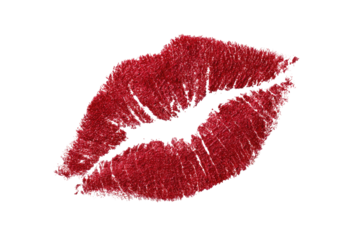 Close-up of a vibrant red kiss print