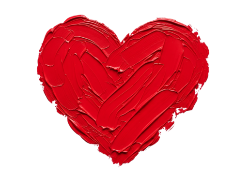 Textured red heart shape painted with thick brush strokes isolated on transparent background - Powered by Adobe