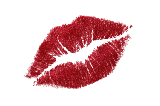 Close-up of a vibrant red kiss print