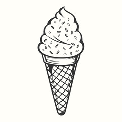 A delicious ice cream cone with sweet sprinkles enjoys a simple black outline