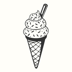 A delicious ice cream cone has white scoops with various colored sprinkles on top