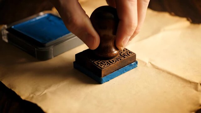 Stamping a textured paper surface with vintage ink pad detail