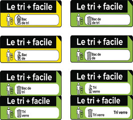 Fototapeta premium Set of french recycling labels isolated on white background, featuring le tri facile and icons for sorting waste, promoting environmental awareness