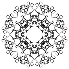 Abstract black circular pattern hand drawn in linear style on white background