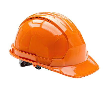 Bright orange safety helmet, angled view