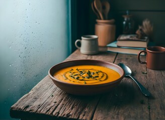 Cozy Autumn Soup on a Rainy Day - Realistic Food Photography