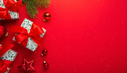 Merry Christmas and Happy Holidays greeting card, frame, banner. New Year. White, red Christmas...