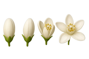 Jasmine flower blooming stages showcasing growth and natural life cycle from bud to full blossom