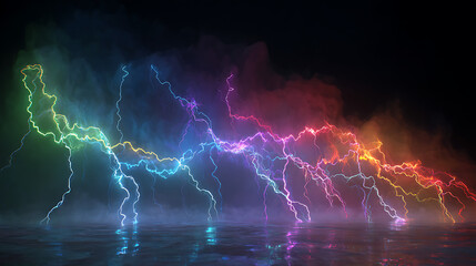Electric shock 3d rendering colorful lightning
