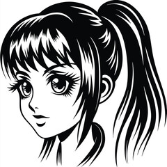 An appealing young girl with big eyes and stylish hair in black and white
